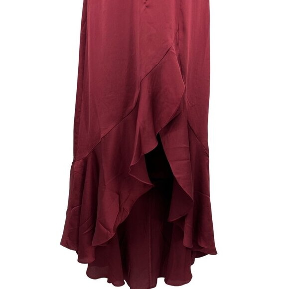 Express Size 6 Ruffle Burgundy Evening Maxi Dress Hi Low Sleeveless V-Neck New - Picture 5 of 8